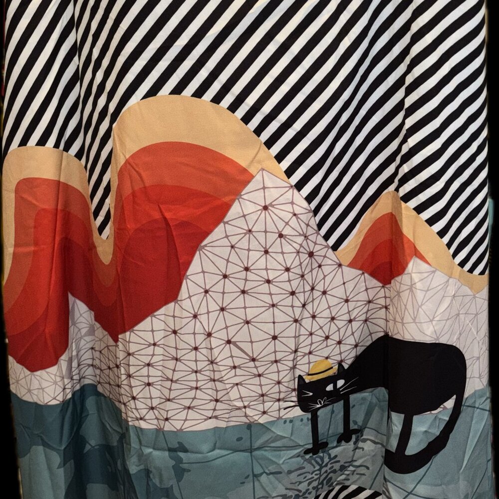 Bundle of 3 skirts. Shein Black Cat Skirt XL, Linen Teal Skirt, Linen Navy Blue - Picture 2 of 6